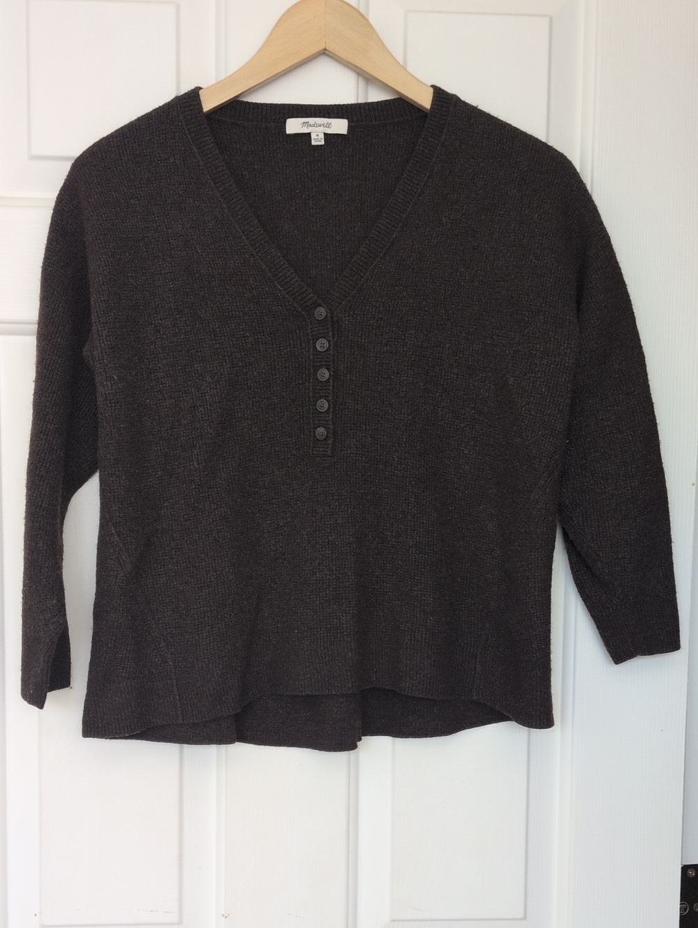 Madewell Waffle Knit Henley Sweater Wool Alpaca Blend Size S/M Brown